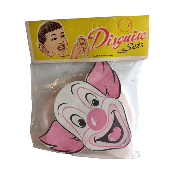 Bozo The Clown Plastic Ears Disguise Set Hong Kong 1960s Vintage Toy Header Card - Picture 1 of 4